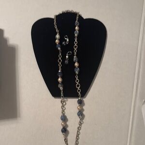 Etienne  Aigner Elegant sodalite, and pearl Beaded Necklace and earring Set